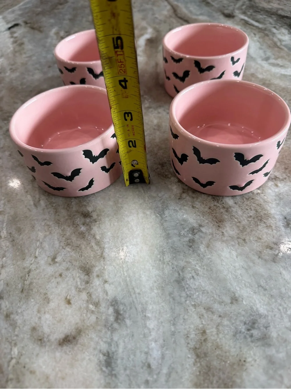 The Bake Shop Pink Black Bat Halloween Ramekins Set of 4